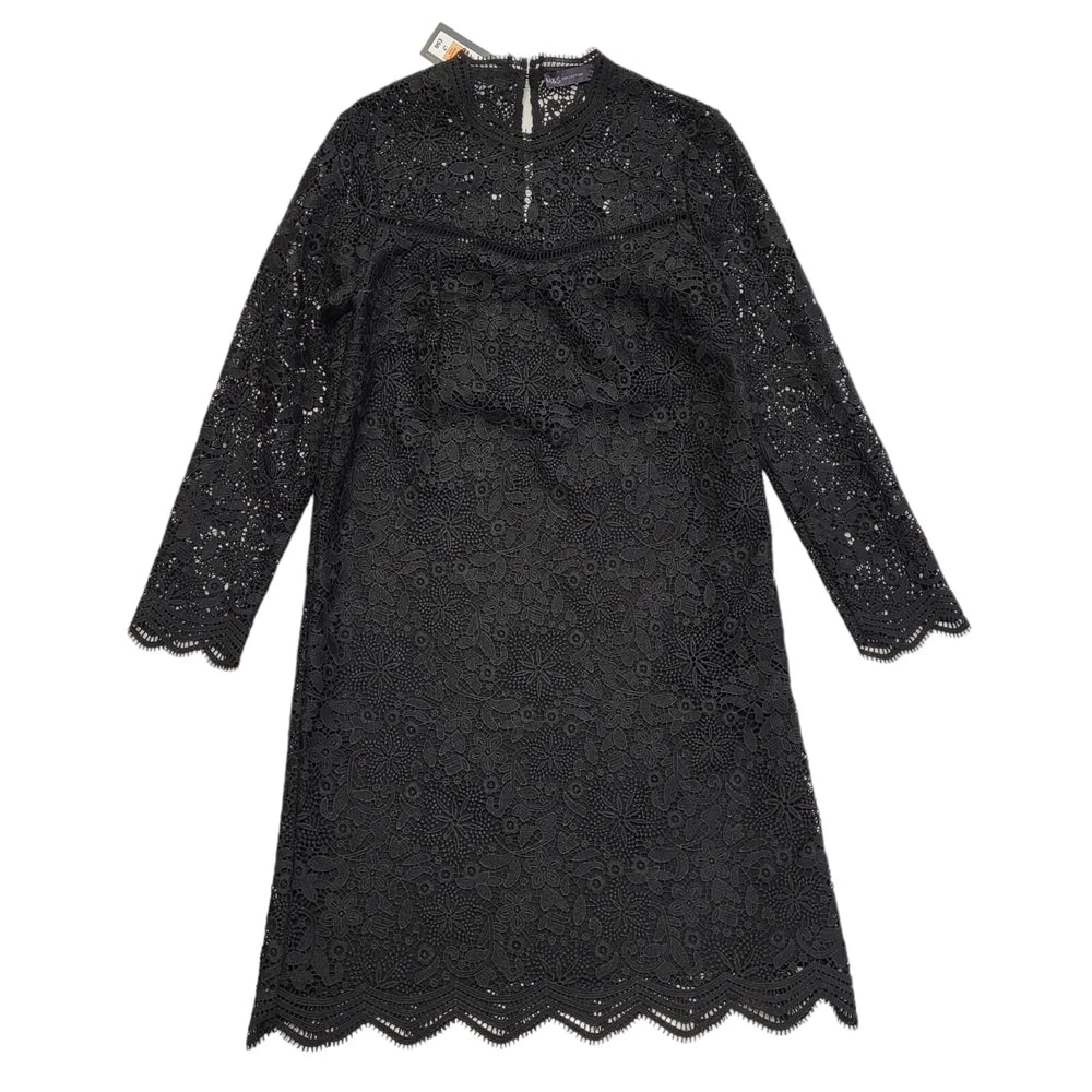 Marks & Spencer Black Long Sleeve Lace Dress Uk Women's Size 10 Bnwt CC432