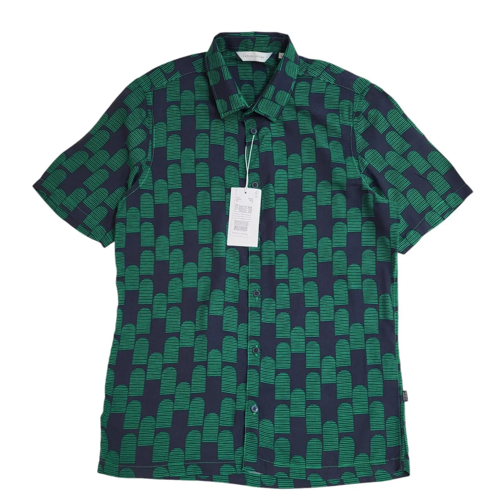 Casual Friday Green & Black Short Sleeve Shirt Uk Men's Size S Bnwt EE206