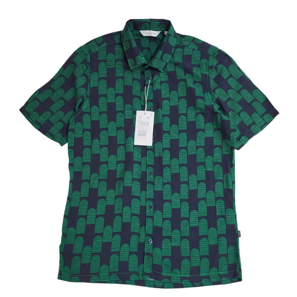 Casual Friday Green & Black Short Sleeve Shirt Uk Men's Size S Bnwt EE206
