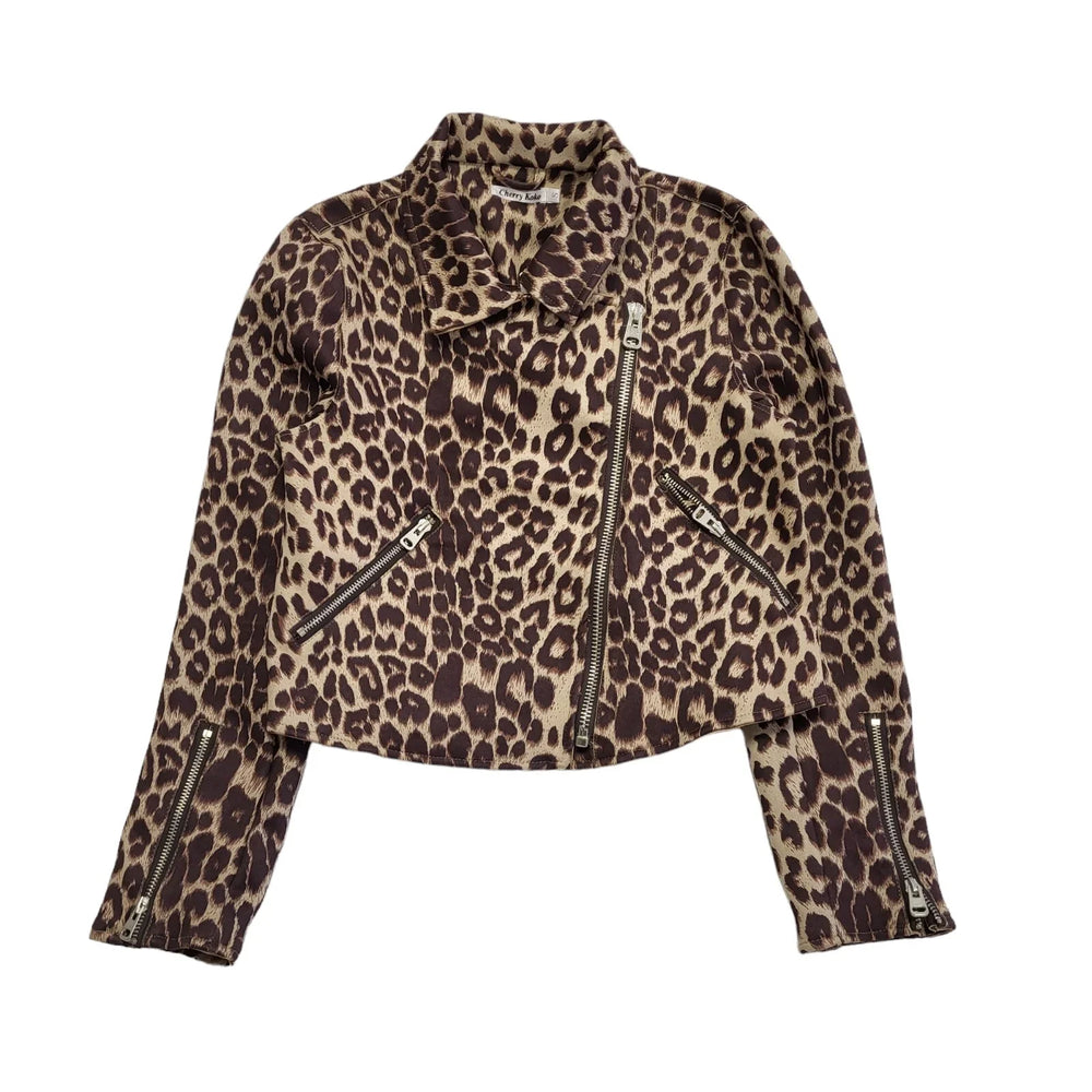 Cherry Koko Brown 90s Vintage Zipped Animal Print Jacket Uk Women's Size S Bnwt