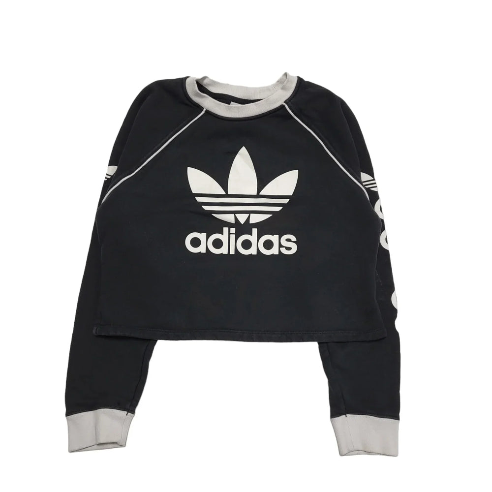 Adidas Originals Black White Trim L/Sleeve Cropped Sweatshirt Women's UK 8 H487