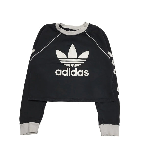 Adidas Originals Black White Trim L/Sleeve Cropped Sweatshirt Women's UK 8 H487