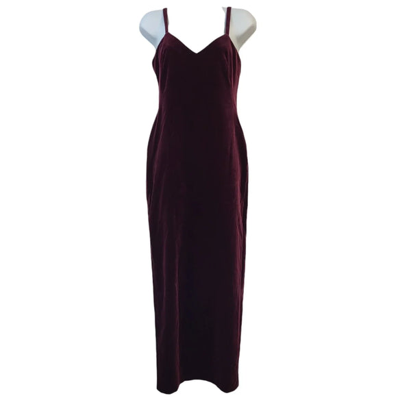 Nicole Farhi Burgundy Velvet Sleeveless V-Neck Dress Uk Women's Size 10 EE394