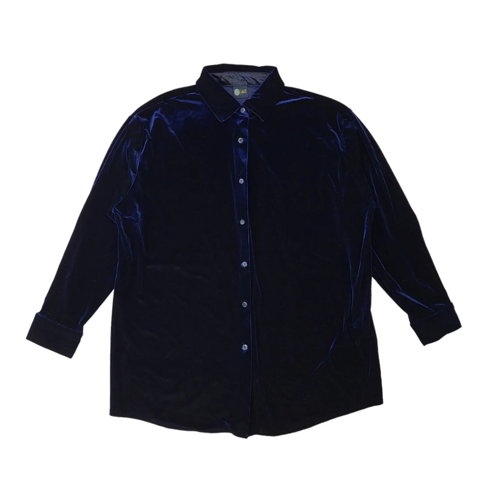 Sixth Sense Vintage 80's Blue Button Front Velvet Shirt  Uk Women's Size 18
