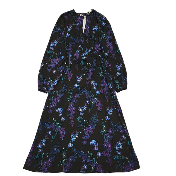Warehouse Gilly Black Purple Floral Midi Dress Women's UK Size 12 Bnwt BB743
