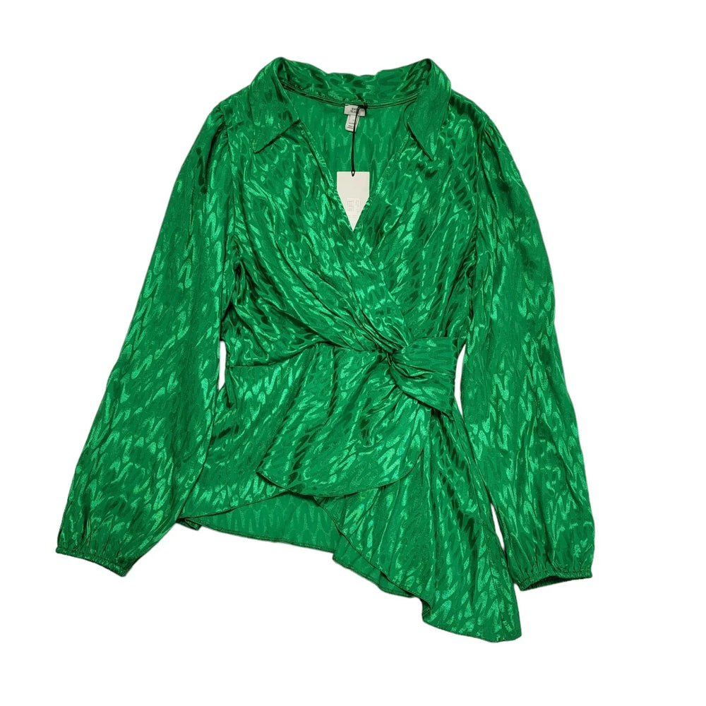 River Island Green Long Sleeve Winter Ethnic Blouse Women's Size 12 Bnwt CC157
