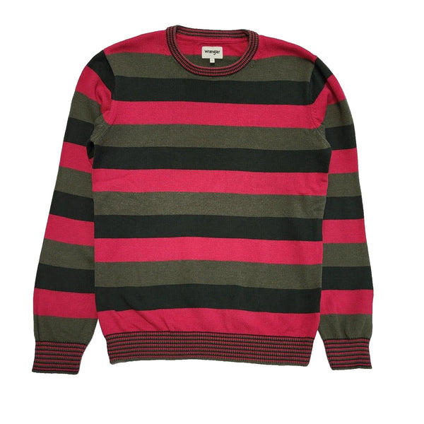Wrangler Pink Green Striped Crew Neck Cotton Jumper Uk Men's Size L L587