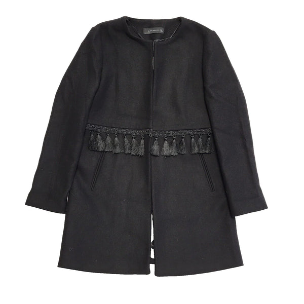 Zara Women Black Tassel Sleeve Coat Women's UK L BNWT H858