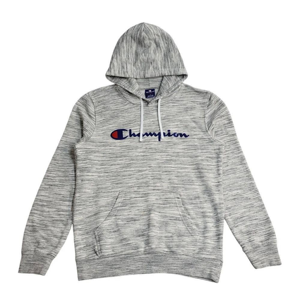 Champion Grey Y2K Drawstring Sweatshirt Hoodie UK Men's Size M