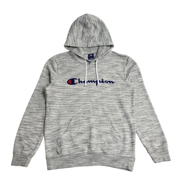 Champion Grey Y2K Drawstring Sweatshirt Hoodie UK Men's Size M