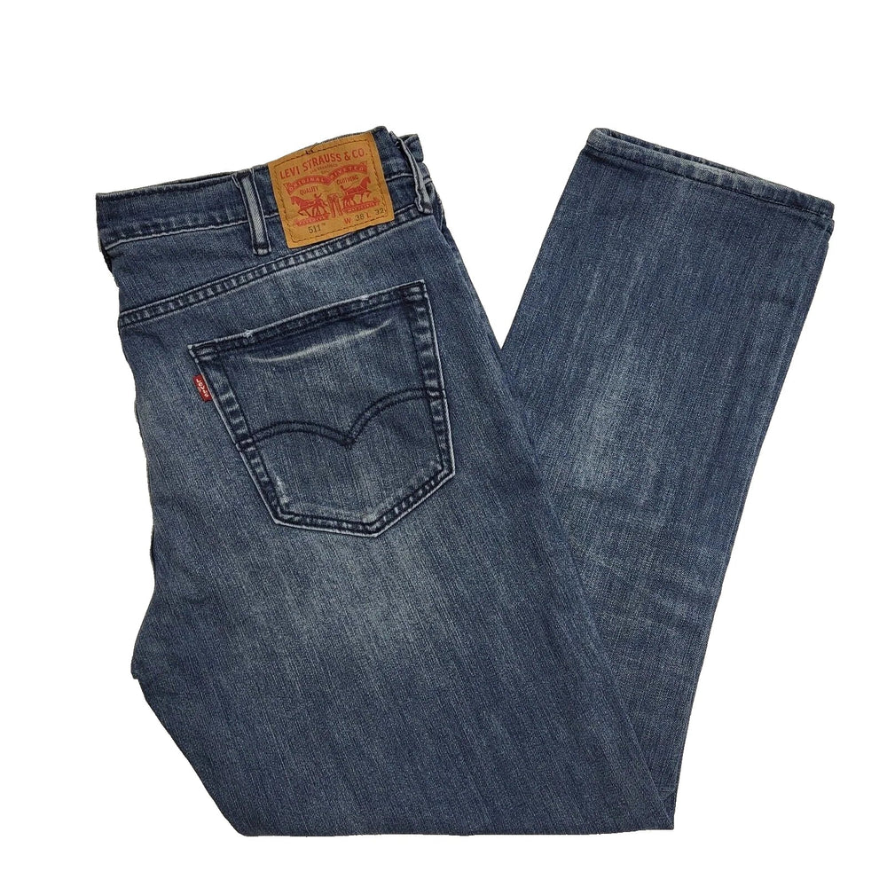 Levi's 511 Faded Blue Straight Wide Leg Rigid Denim Jeans UK Men's W38 L28 K236