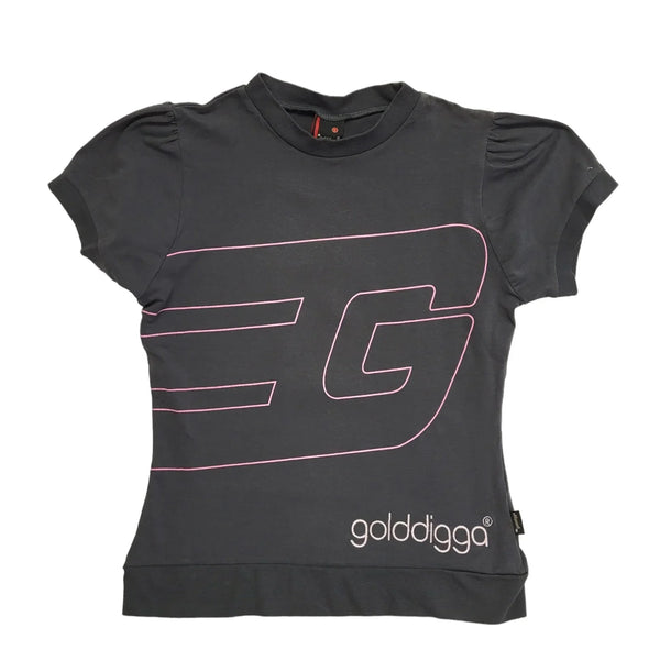 Golddigga Vintage Y2K Grey Short Sleeve T-Shirt Womens UK Size L