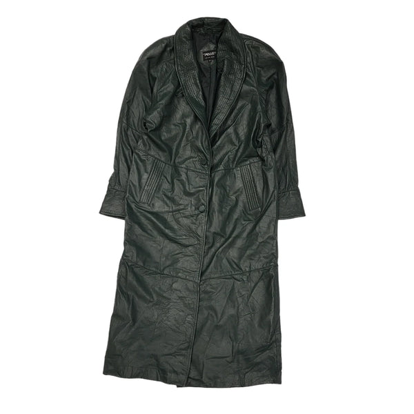 Pelle Green Button Long Leather Coat Women's UK 10 M eu 38 K424