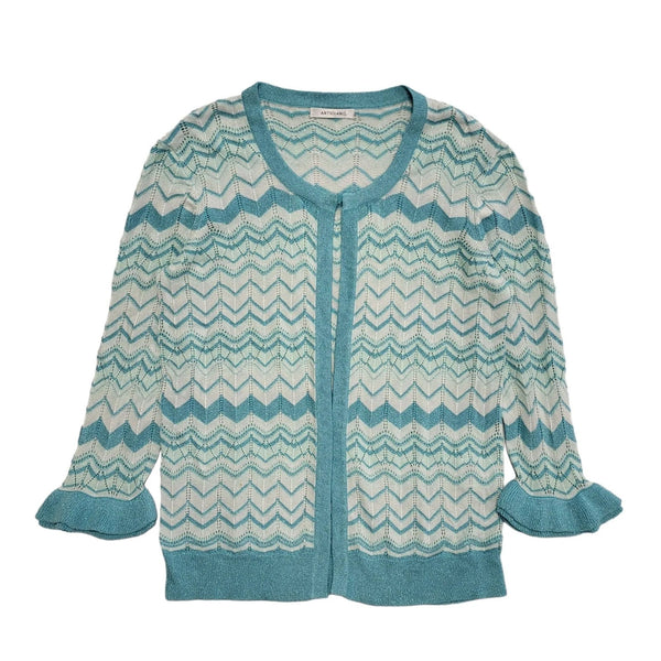 Artigiano Vintage 90's Blue Zig Zag 3/4 Sleeve Cardigan Womens UK M