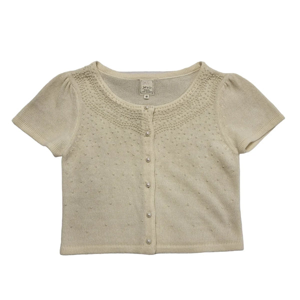 Jeff Banks Cream Short Sleeve Button Up Beaded Cardigan Womens UK 10 CC757