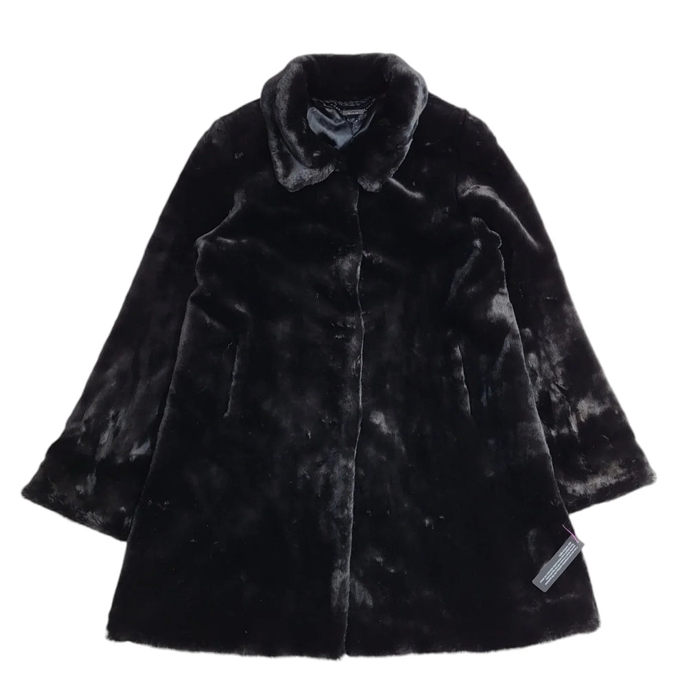 Roman Black Button Faux Fur Coat UK Women's Large EE885