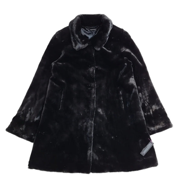 Roman Black Button Faux Fur Coat UK Women's Large EE885
