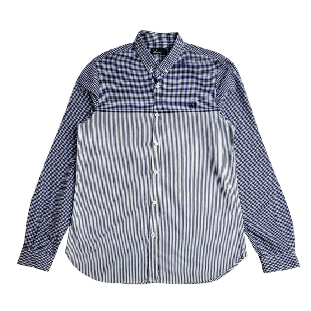 Fred Perry Vintage 90's Blue Checked Slim Fit Long Sleeve Shirt Mens UK M