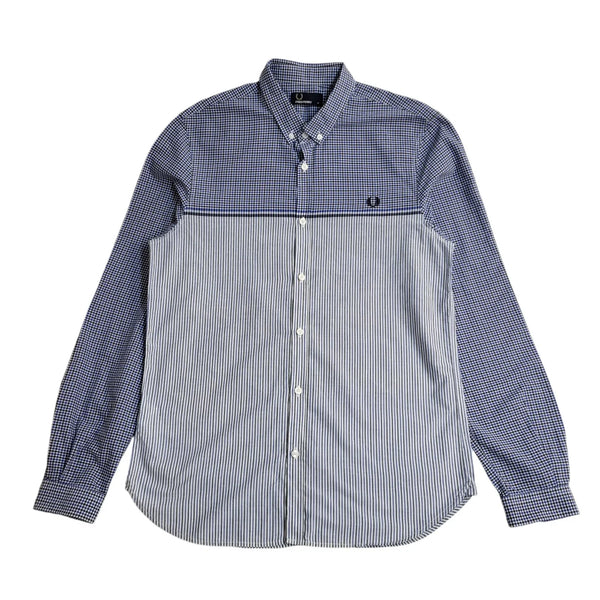 Fred Perry Vintage 90's Blue Checked Slim Fit Long Sleeve Shirt Mens UK M