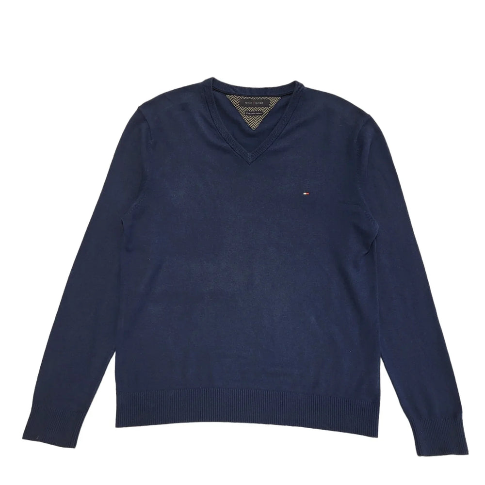 Tommy Hilfiger Navy Blue Solid V-Neck Jumper Men's UK Size XL CC791
