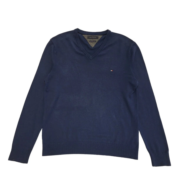 Tommy Hilfiger Navy Blue Solid V-Neck Jumper Men's UK Size XL CC791