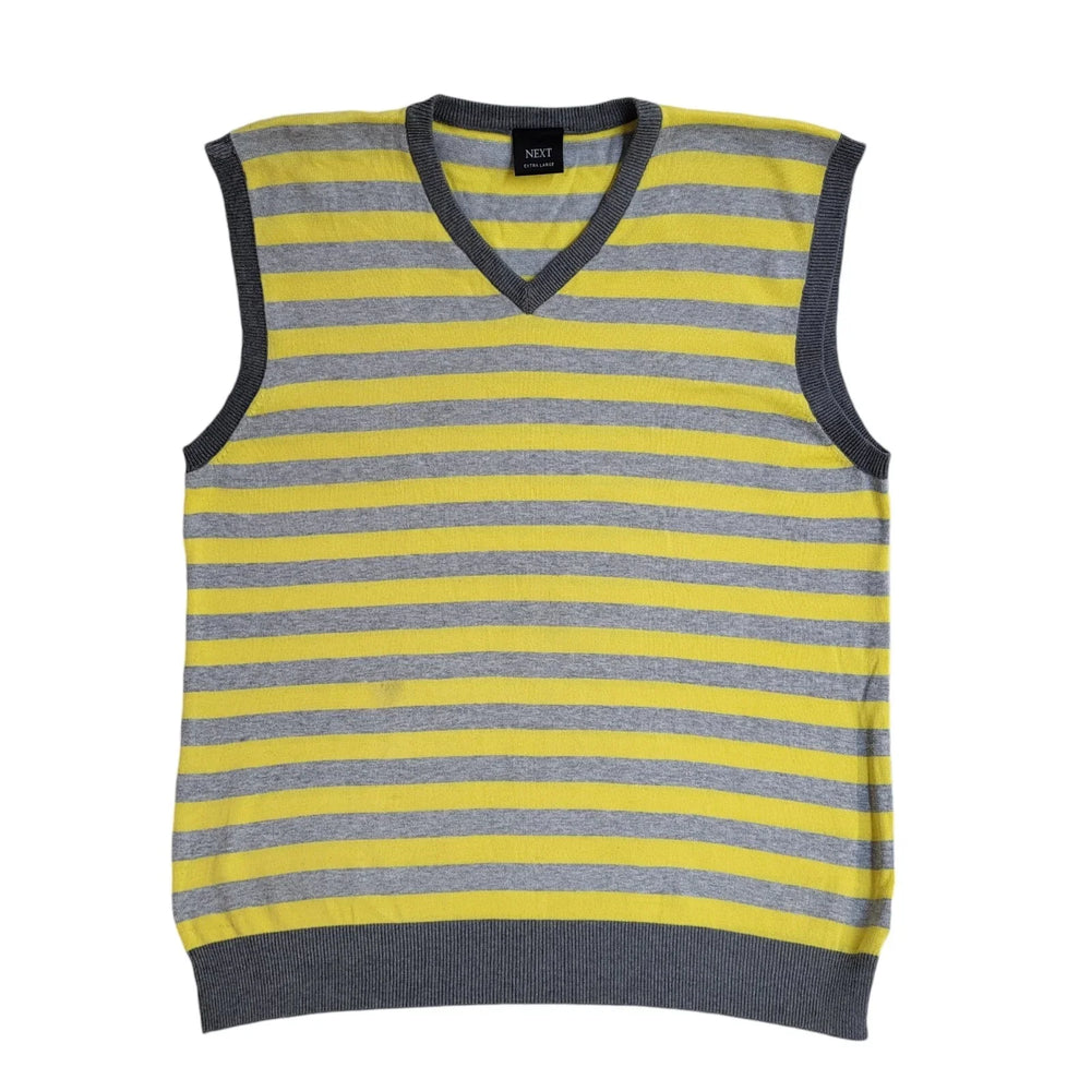 Next Yellow & Grey Striped Vintage Y2k Tank Top UK Men's Size XL