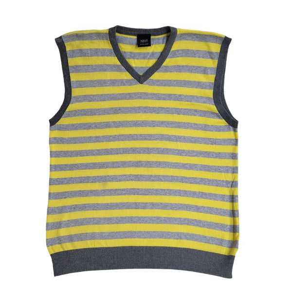 Next Yellow & Grey Striped Vintage Y2k Tank Top UK Men's Size XL