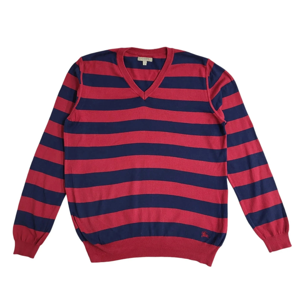 Burberry Red & Blue Striped V-Neck Jumper UK Men's Size M FF83