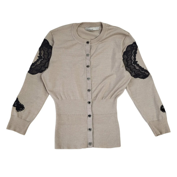 Karen Millen Beige Snap Fasten Wool Blend Cardigan Uk Women's XS L738