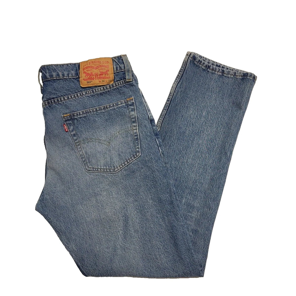Levi's 502 Blue Straight Leg Button Fly Denim Jeans Men's L W34 L32 BB95