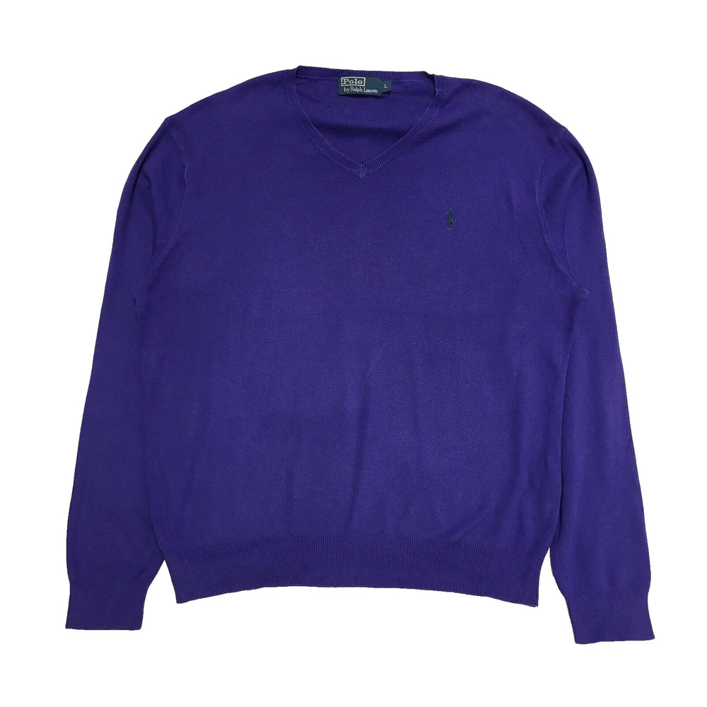 Ralph Lauren Purple Thin Knit V-Neck Long Sleeve Jumper uk Men's Large H805