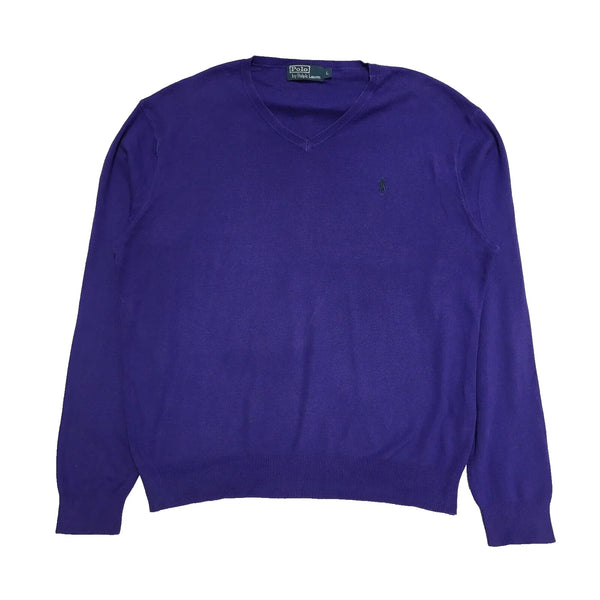 Ralph Lauren Purple Thin Knit V-Neck Long Sleeve Jumper uk Men's Large H805