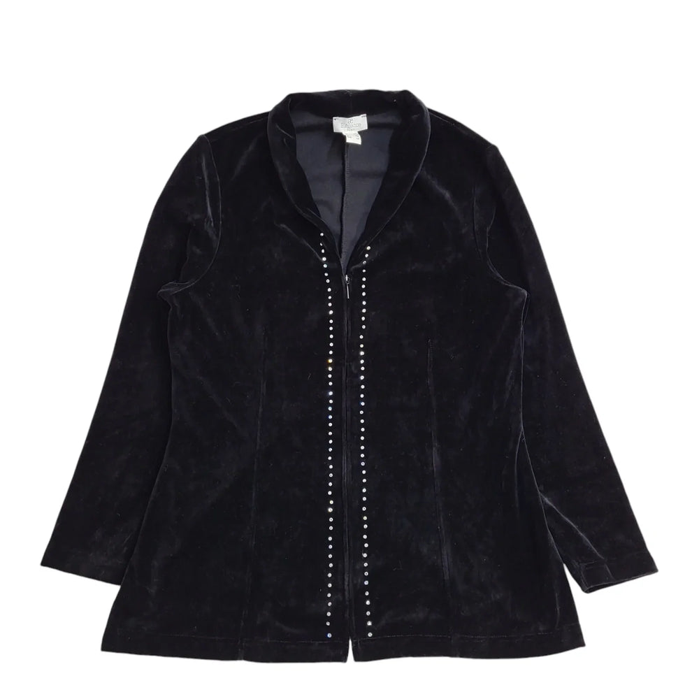 Elegance 90s Vintage Black Velvet Diamante Jacket UK Women's Size 14