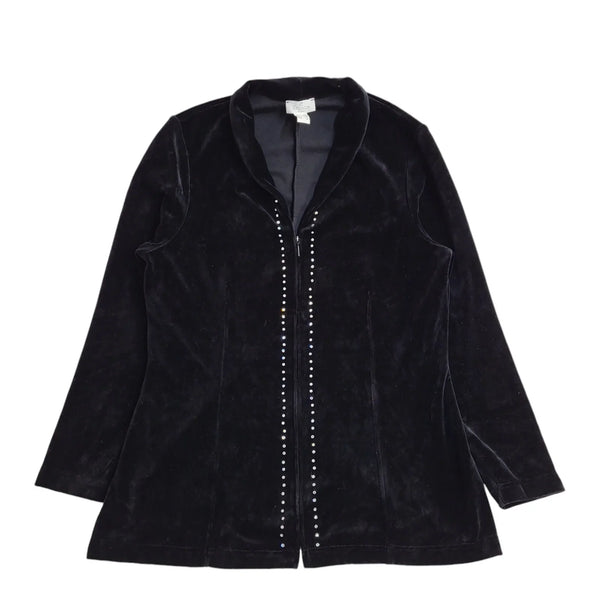 Elegance 90s Vintage Black Velvet Diamante Jacket UK Women's Size 14