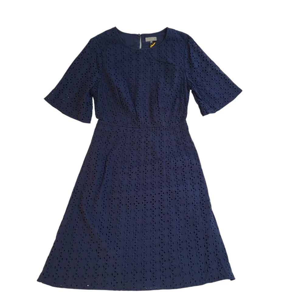 Jaeger Dress Fit & Flare Blue Short Sleeve Cotton Uk Women's Size M 10 L930