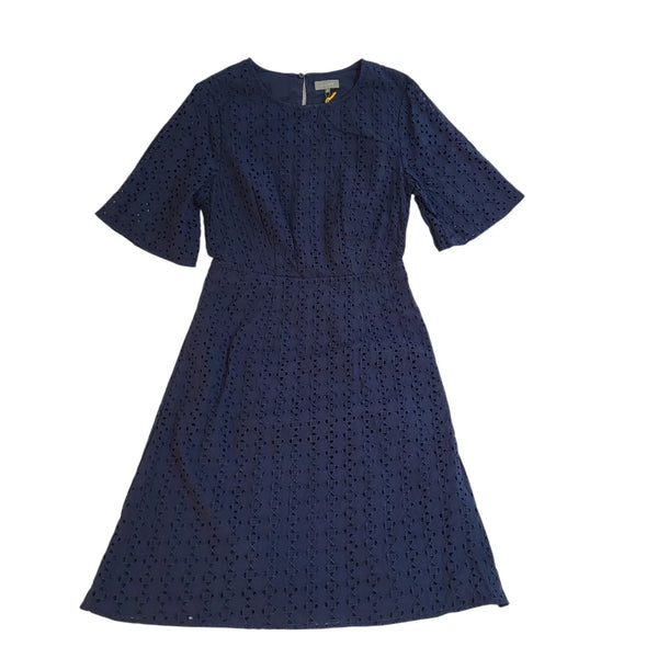 Jaeger Dress Fit & Flare Blue Short Sleeve Cotton Uk Women's Size M 10 L930