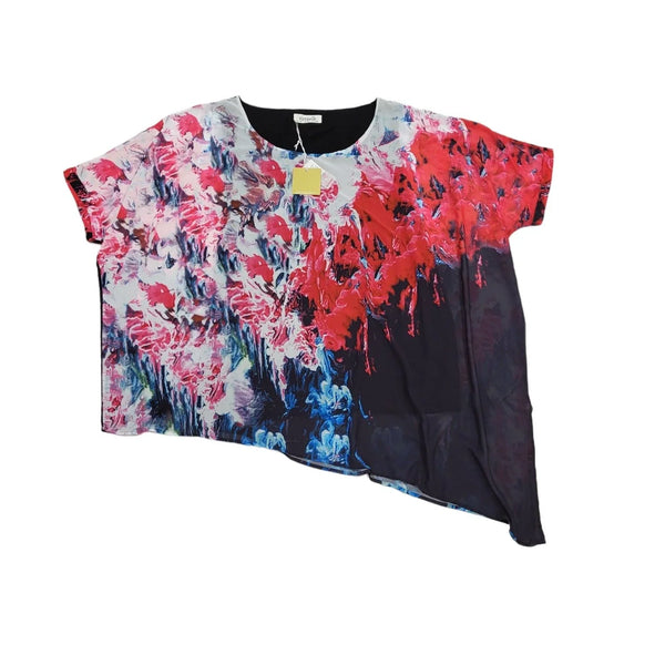 Virtuelle Pink Blue Print Asymmetrical Blouse Top XL-XXL Bnwt BB966