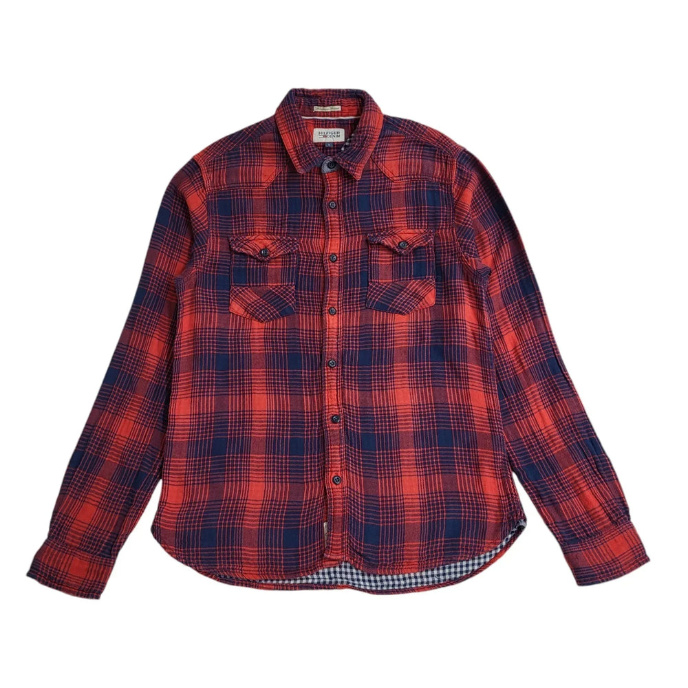 Tommy Hilfiger Vintage 90's Red & Blue Checked Long Sleeve Shirt Men's UK S