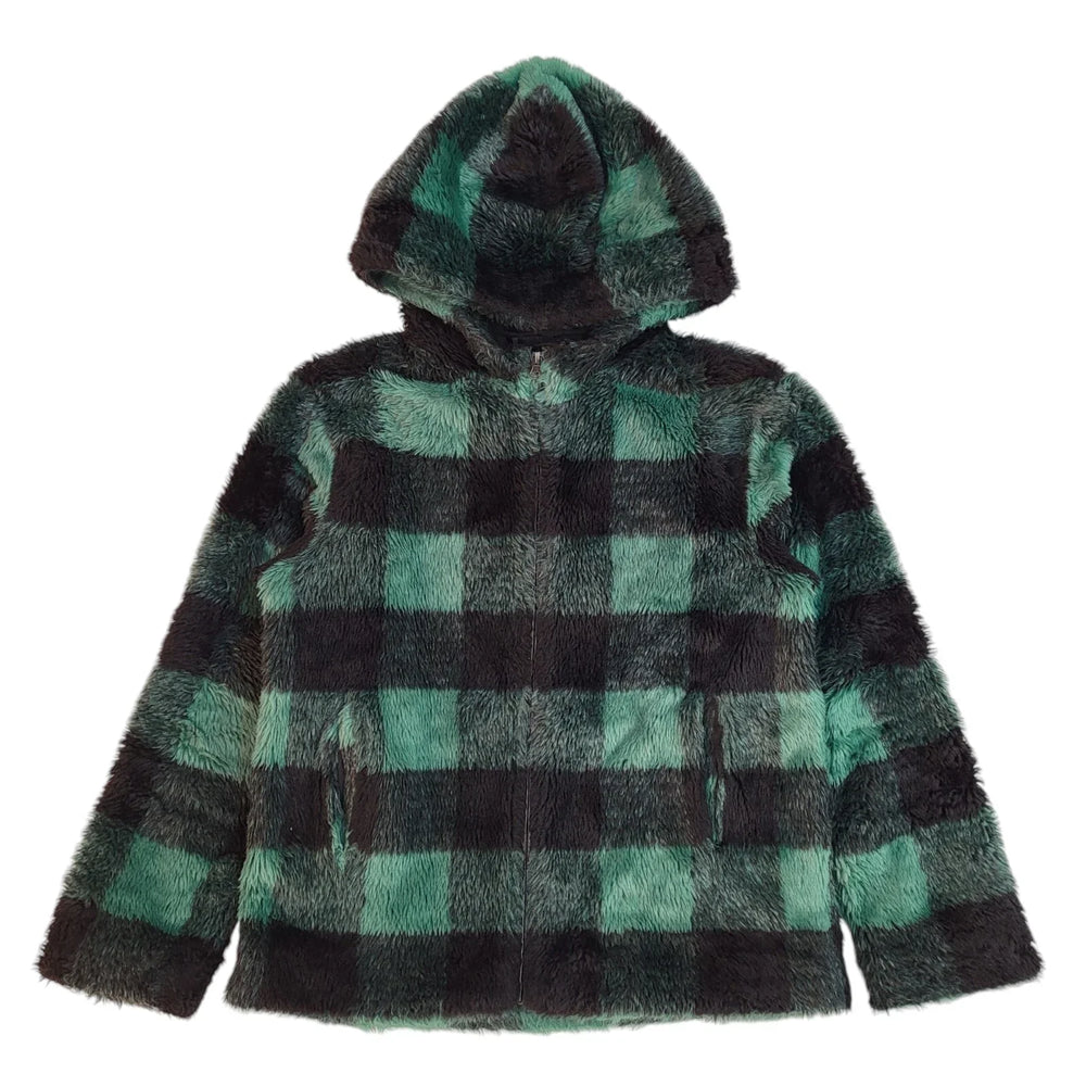Guess Green & Black Check Hooded Fleece Jacket Uk Women's Size Small EE295
