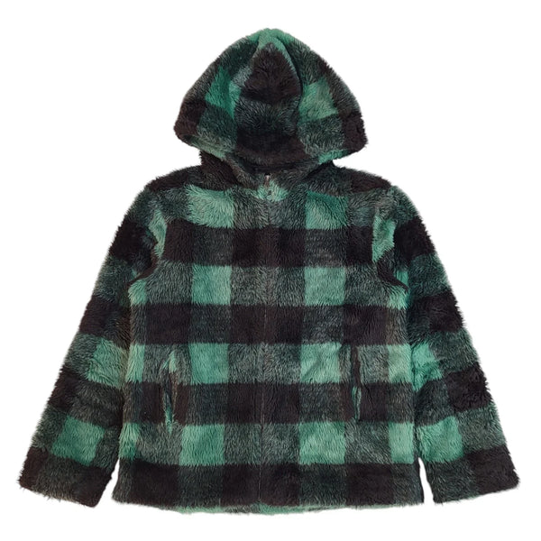 Guess Green & Black Check Hooded Fleece Jacket Uk Women's Size Small EE295