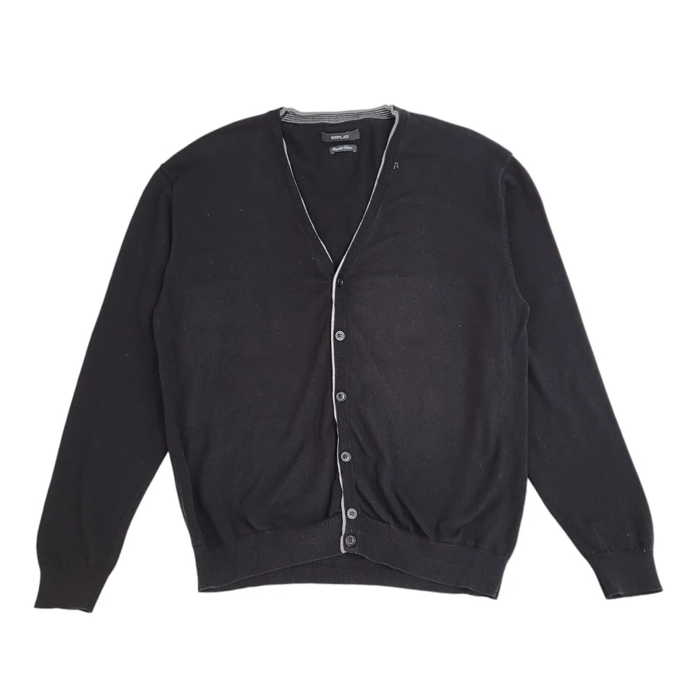 Replay Black V-Neck Button Front Long Sleeve Cardigan UK Men's XL EE639