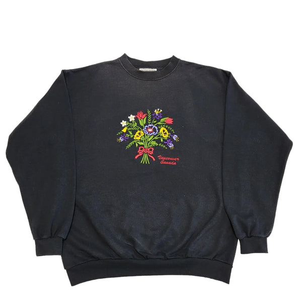 Supershirts Flower Print 80s Vintage Black Cottagecore Sweatshirt Women's Size L