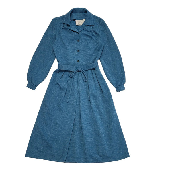 Vintage 70s Berkertex Blue Belted Daywear Dress Uk Women's Size 8