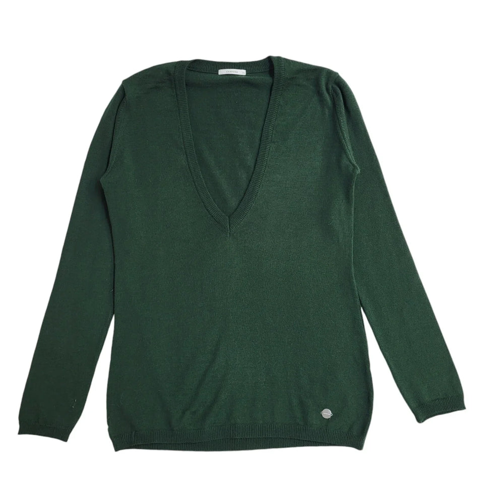 Carrera Green V-Neck Jumper Uk Women's Size Small EE853
