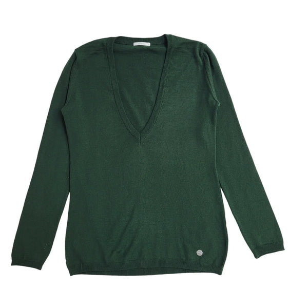Carrera Green V-Neck Jumper Uk Women's Size Small EE853