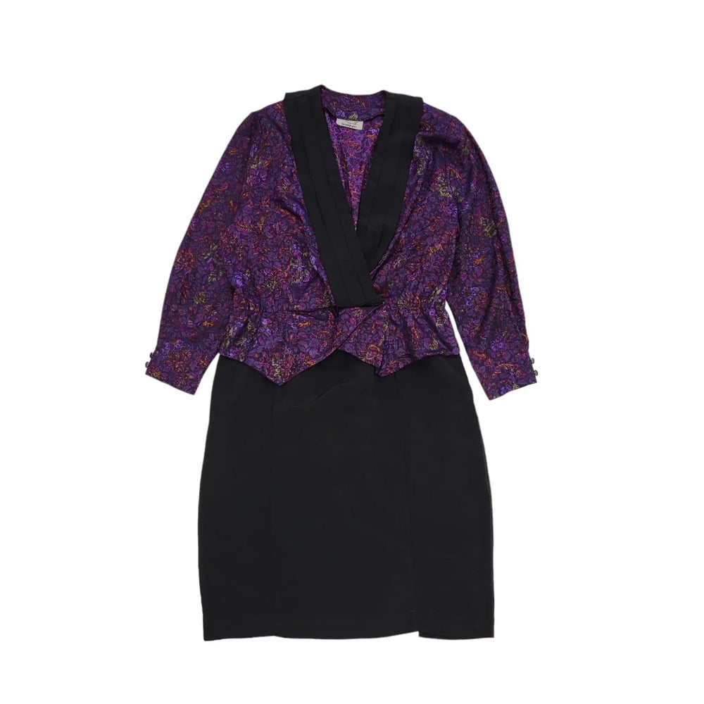 Priscille Black Purple 3/4 Sleeve Evening Dress UK Women's 24 BB768