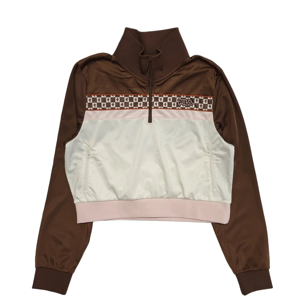 Fila Brown,Pink & White Cropped 1/4 Zip Activewear Top Womens UK XL DD22