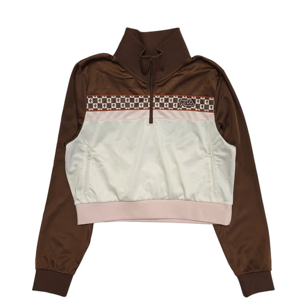 Fila Brown,Pink & White Cropped 1/4 Zip Activewear Top Womens UK XL DD22