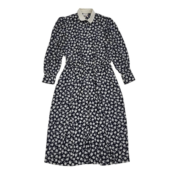 Gerard Pasquier French 80s Navy & White Floral Collared Dress Women's 14