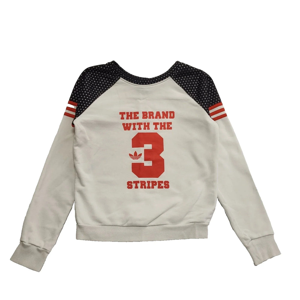 Adidas White Cropped Brand With The Stripes Sports Sweatshirt UK Women's 8 K46